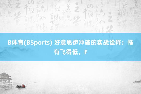 B体育(BSports) 好意思伊冲破的实战诠释：惟有飞得低，F
