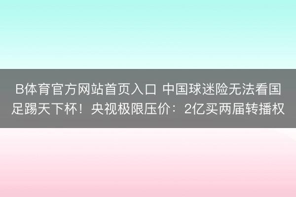 B体育官方网站首页入口 中国球迷险无法看国足踢天下杯！央视极限压价：2亿买两届转播权