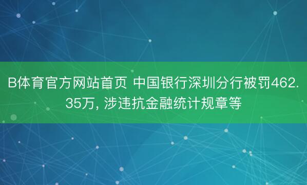 B体育官方网站首页 中国银行深圳分行被罚462.35万， 涉违抗金融统计规章等